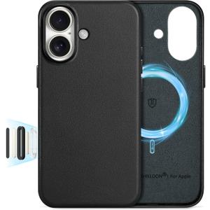 SHIELDON Genuine Leather Case for iPhone 17 6.3 Inch 2025 | Compatible with Magsafe, Camera Button Updated, Slim Magnetic Wireless Charging, Anti-Scratch, Shockproof, Protective Phone Cover - Black