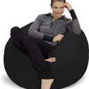 Sofa Sack Bean Bag Chair Cover Only, for Adults and Kids, Without Filling Comfy Fluffy Round or Oval Beanbag Chair Cover Replacement, Lazy Sofa Cover for Reading Chair or Floor Chair, 3 Foot, Black - Cover Only