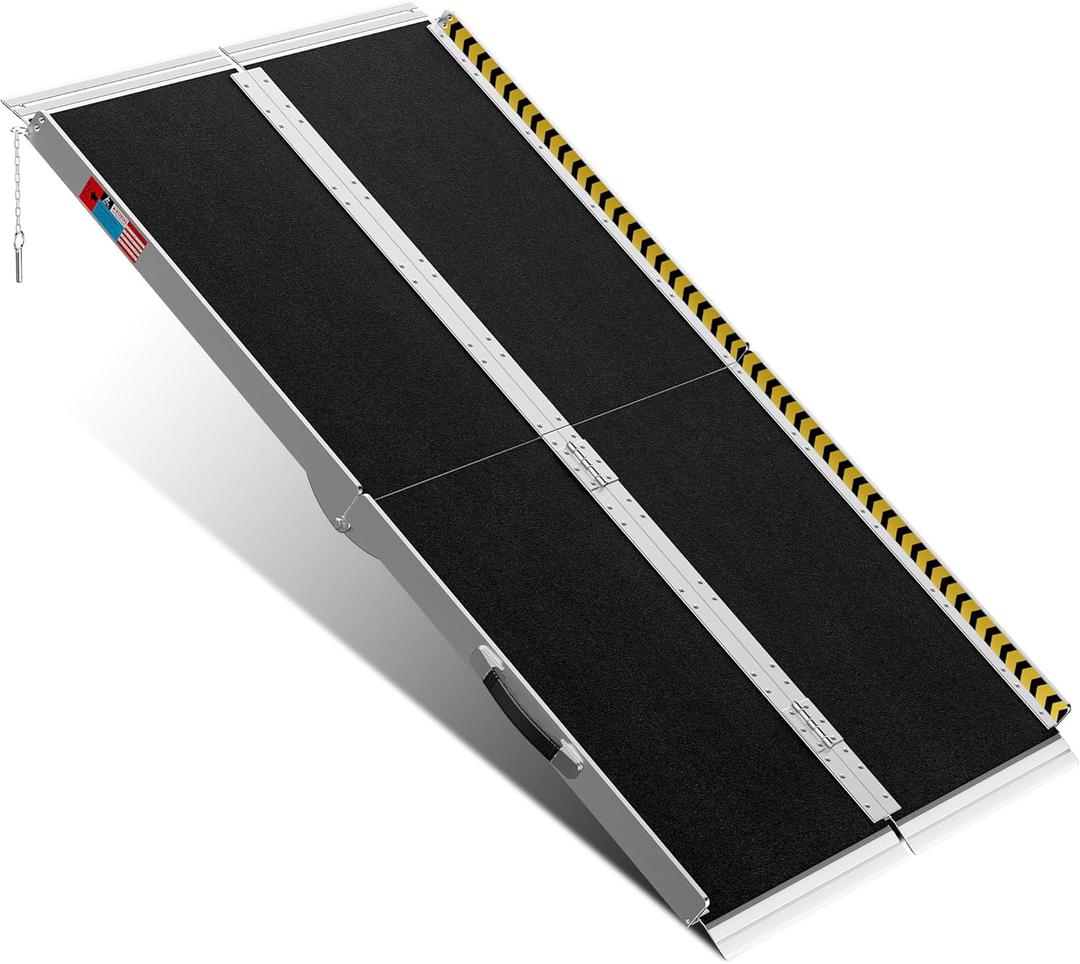 Portable Wheelchair Ramp 5FT, Anti-Slip Aluminum Folding Portable Ramp, Wheelchair Ramps for Home, Weight Capacity Up to 600 LBS, with Transition Plates Above and Below (5FT Using height 5-15")