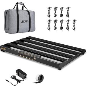 LEKATO Pedalboard, Pedal Board with Built-in Power Supply, 19x12.2x1.8" 2.97LB, Aluminium Alloy Guitar Pedal Board with Carry Bag, Pedal Cables, Adhesive Hookside Tape