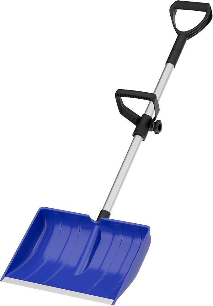 Snow Shovel for Driveway: Ergonomic Dual DHandles for Less Back Strain  Aluminum Wear Strip Cleaning Shovel  Lightweight & Portable Snow Removal Tool for Car Camping Outdoor (Blue)
