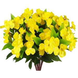 4 Pcs Artificial Impatiens Flowers for Outdoors Silk Impatiens Flowers Bouquet Yellow Fake Plants UV Resistant Faux Impatiens for Outdoor Planters Spring Summer Porch Patio Window Balcony