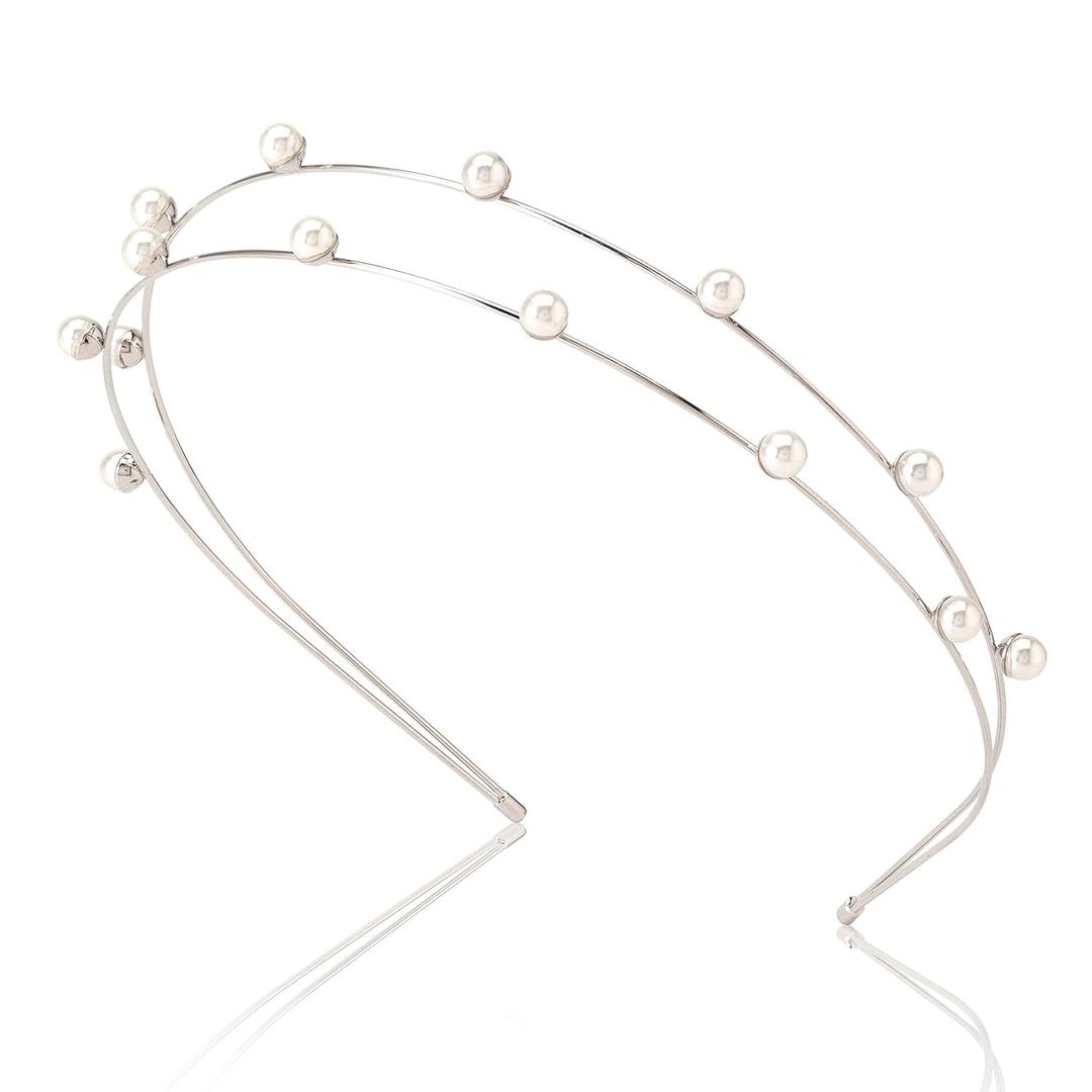 Pearls Double Silver Metal Thin Tiaras Women Wedding Quality Fashion Headbands