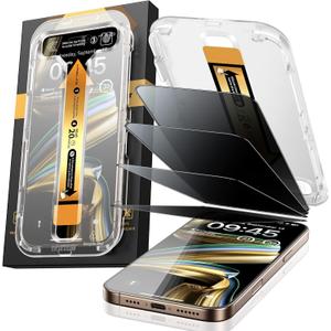 MRGLAS 4-Pack TOP 9H+ Glass for iPhone 15 Pro Privacy Screen Protector [Auto Alignment Kit] [10X Military Protection, 100% Anti Spy] UNBREAK Tempered Glass 6.1 inch Longest Durable Case-Friendly