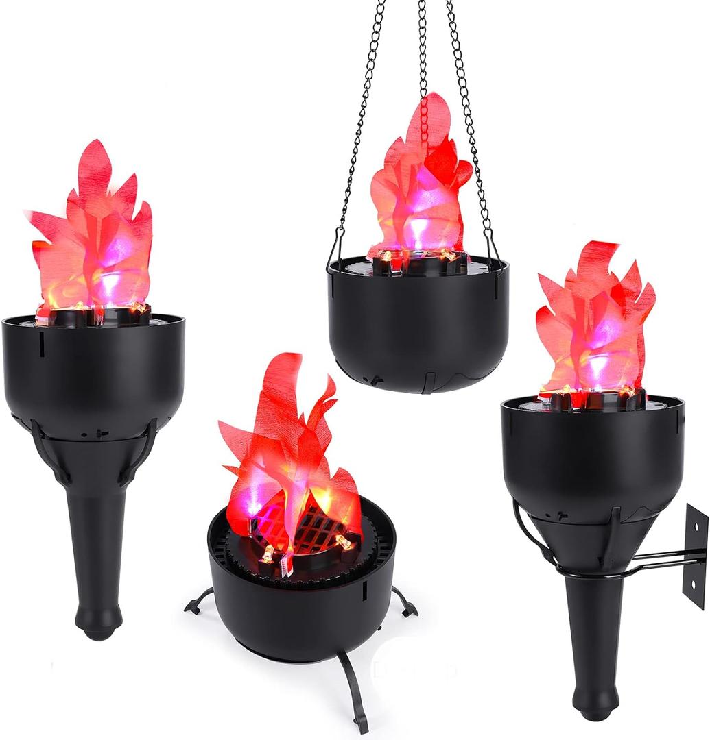 TOPCHANCES Battery Operated Fake Fire Lamp,3D Artificial Fire Flames 4 in 1 Campfire Realistic Effect Light Faux Table Top Flame Bowl Hanging Flame Light for Christmas Halloween Stage Club Decor