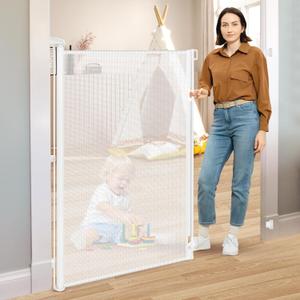 52 Extra Tall Baby Gates for Doorways 55 Wide Baby Gate for Dogs Indoor Prevent Kid/Pet from Jumping Over Retractable Extra Tall Pet Gate for Stairs Retractable Outdoor Dog Gates for Decks, White