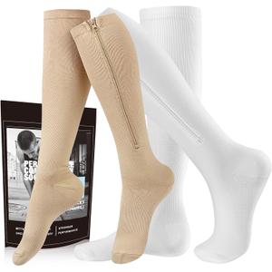 cerpite Zipper Compression Socks, 2 Pairs 15-20 mmHg Closed Toe Compression Stockings for Men Women