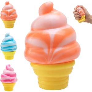 2 x Ice Cream Squeeze Squishy, Ice Cream Cone Squishy, Slow Rise Sensory Fidget Toy, Easter Basket Stuffers Party Favors Summer Sensory Stress Relief (Orange)