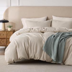 Bedsure Cotton Duvet Cover King - 100% Cotton Waffle Weave Coconut White Duvet Cover King Size, GentleSoft and Breathable Bedding Set for All Season, 3 Pieces, 104"x90" (King (104" x 90")