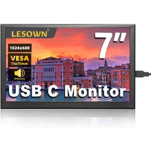 7 inch mini Small Monitor HD IPS 1024x600 LCD Screen 7inch USB C Portable Monitors External Display for Phone Laptop PC, Build in Speakers (P70D)