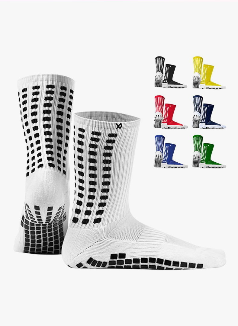 Lux Dual Grip Socks - Soccer Grip Socks for Men and Women. GripArray Performance & Comfort White Small