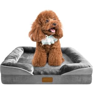 Spotted Play Orthopedic Dog Bed with Sides - Dog Sofa Beds for Small Dogs, Supportive Foam Pet Couch Bed with Washable Removable Cover, Waterproof Lining and Non-Slip Bottom, Grey - S