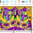 8X6FT Mardi Gras Backdrop Purple Gold Mask Mardi Gras Party Decorations Carnival Birthday Masquerade Photography Background Wedding Dress-up Party Banner Photo Shoot Props