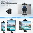 KDD iPad and Phone Tripod Mount Adapter with Ball Head, iPad Holder for Tripod, 360 Rotatable Tablet Clamp Mount fits iPad Pro 12.9, Air Mini 3 4, Galaxy Tab, Surface Pro, Selfie Stick(5.3-10.6")