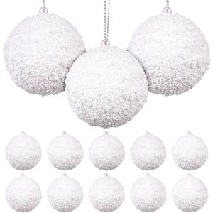 Poen 10 Pcs 4.13" Christmas Ball Ornaments Shatterproof Christmas Decorations Tree Balls Xmas Plastic Hanging Pearl Balls for Wedding Holiday Party Tabletop Festival Decoration (White)