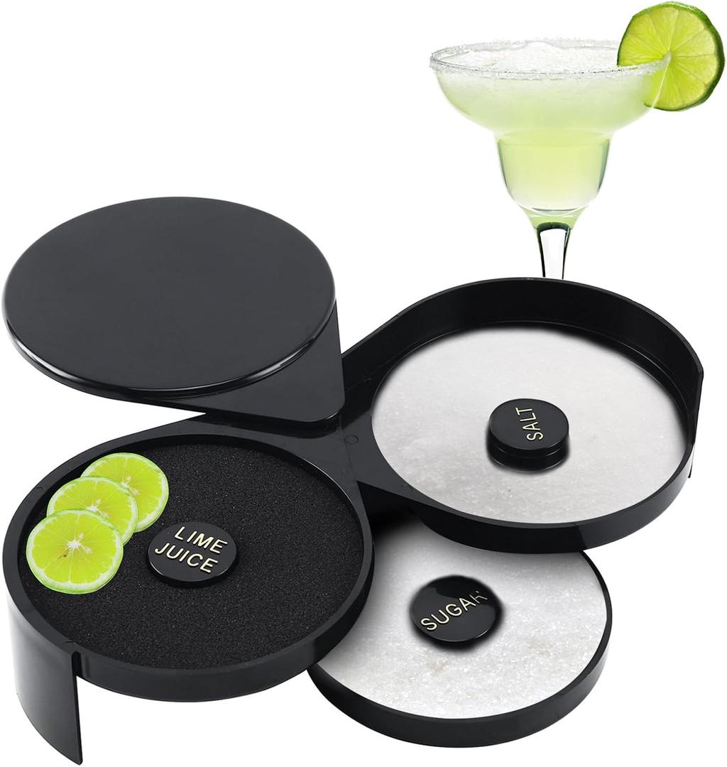 Homend Margarita Salt Rimmer Bar Quality Rimmer 3-Tier Rotating Trays Salt Sugar Lime Juice Bar Rimmer Great for Margaritas & Cocktails