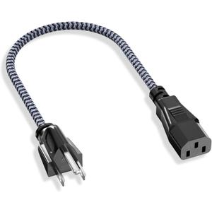 Short 3 Prong Power Cord, 1FT/0.3M Goalfish 10A 250V Power Cable UL Certified TV Power Cord 18AWG Nylon Braided AC Power Cord Replacement for PC, Computer, HDTV, Monitor, Printer, Projector