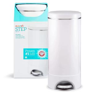 Munchkin STEP Diaper Pail Powered by Arm & Hammer, #1 in Odor Control, Award-Winning, Includes 1 Snap, Seal & Toss Bag, 1 Starter Refill Ring, and 1 PUCK Baking Soda Cartridge