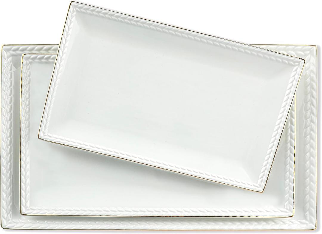 Kassel Ceramic Serving Platter Set | 16/14/12 Rectangular Serving Trays for Entertaining at Parties and Weddings | Oven Safe Extra Large Serving Trays for Tacos, Steak, and Cake