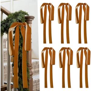 Artmag 6 Pcs Velvet Christmas Large Swag Bows 23.6x15.7 Inch Rustic Staircase Wreath Fireplace Vintage Bows for Christmas Tree Topper Holiday Indoor Outdoor Decor (Camel)