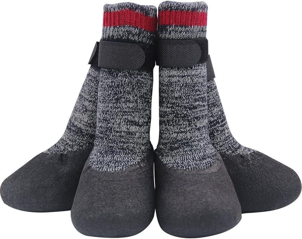 Mihachi Dog Socks Rubber Sole Paw Protectors with Straps Traction Control Anti-Slip Waterproof Boots Winter Paw Protectors (Large)