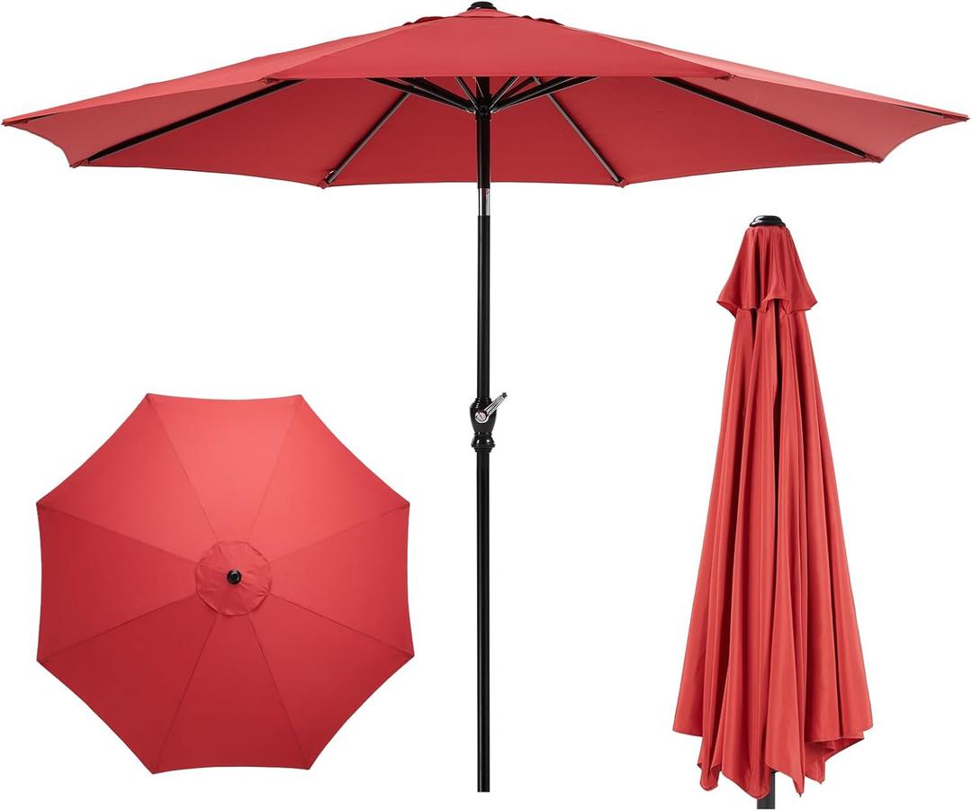 OLIXIS Patio Umbrella with Tilt and Crank Button & Sturdy Ribs Waterproof, Patio Table Umbrella Perfect for Poolside, Terrace, Beach and Outdoor Restaurant (9FT, Bright Red)
