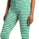 ToBeInStyle Women's Thin Horizontal Stripe Opaque Tights Pantyhose - Regular or Plus (White/Kellygreen)