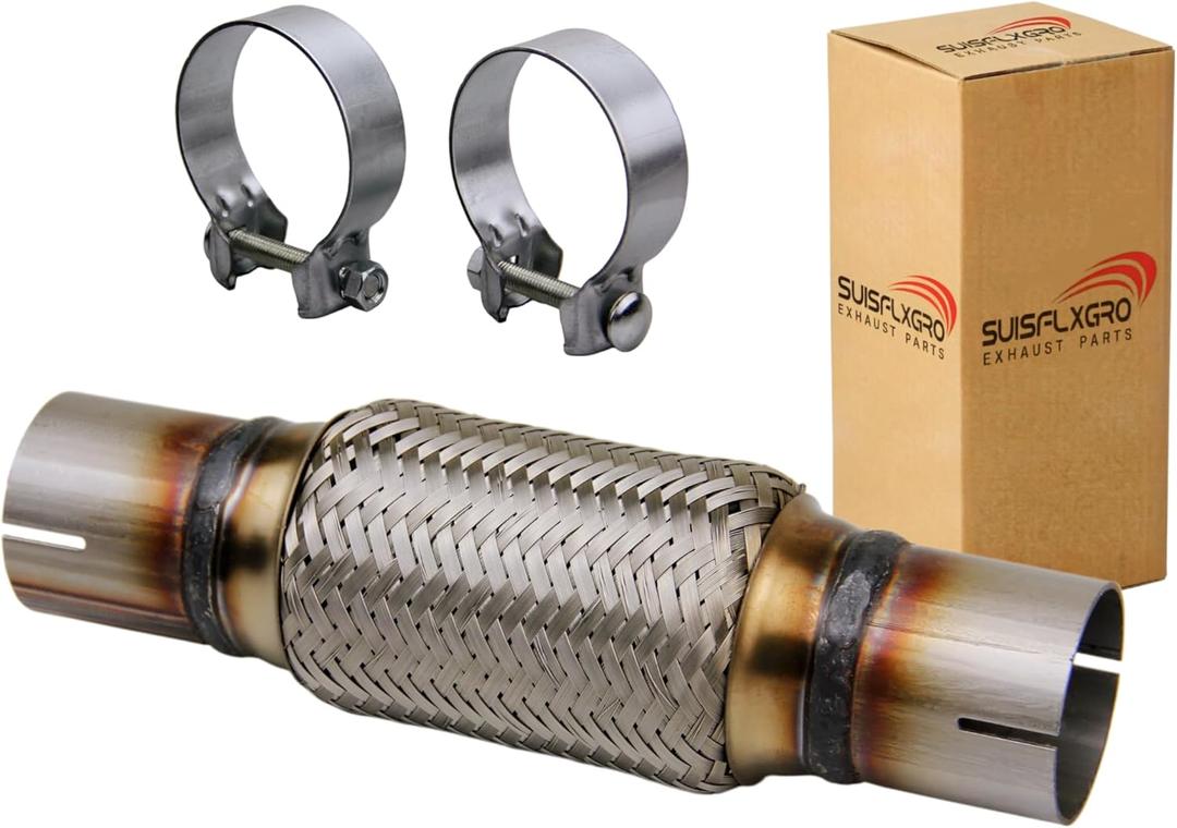Exhaust Flex Pipe Universal Type 100% Stainless Steel For Heavy Duty and Cars (1 PC, 2X6X10 Clamps)