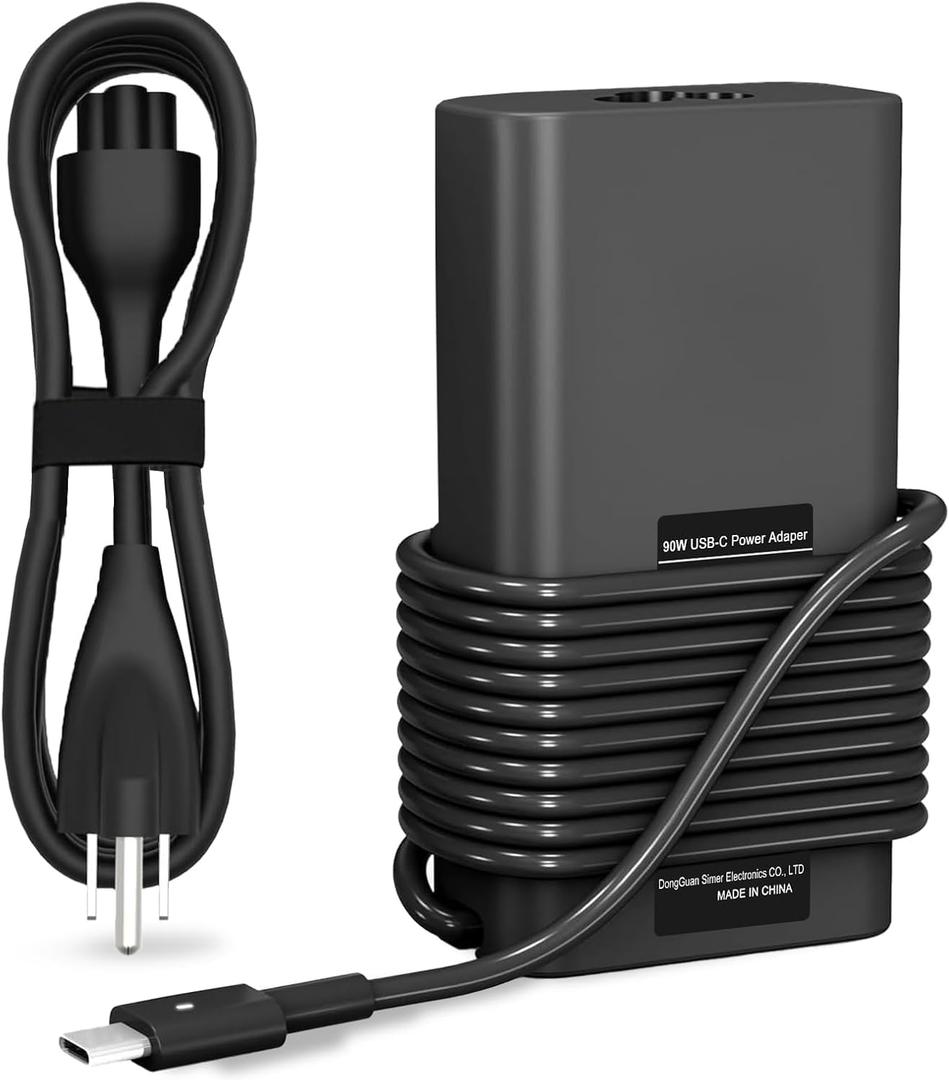 Slim 90W Laptop Charger USB C Replacement for Dell Latitude 5420 5520 7480 7490 7420 Chromebook 3100 Dell XPS 13 9360 XPS15 9550 9560 DA65NM190 LA65NM190 Type C AC Adapter Power Cord