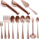 Rose Gold Buffet Party Serving Utensils Set 12 Pieces Copper Stainless Steel Flatware Silverware Set, Includes Serving Spoon Slotted Spoons Serving Forks Soup Ladle Serving Tongs Pie Server