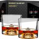 LIITON Mount Fuji Heavy Crystal Whiskey Glasses Gift Set of 2, Thick Freezable Bourbon Glass 1lb Each, Premium Whiskey Gifts for Men, Frozen Crystal Chills Cocktails, 10 oz