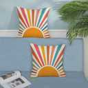 Summer Pillow Covers 16x16 Set of 2 Colorful Stripes Yellow Sunshine Throw Pillows Outdoor Boho Rainbow Sun Decorative Pillow Cases Linen Modern Farmhouse Cushion Case for Home Bedroom Decor