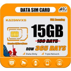 4G LTE Cellular Data SIM Card for 365 Days 15GB Compatible with The USA Nationwide Networks for Unlocked Security Cameras, Hunting Trail Cameras, Game Cameras, Tablets, No Need Activation