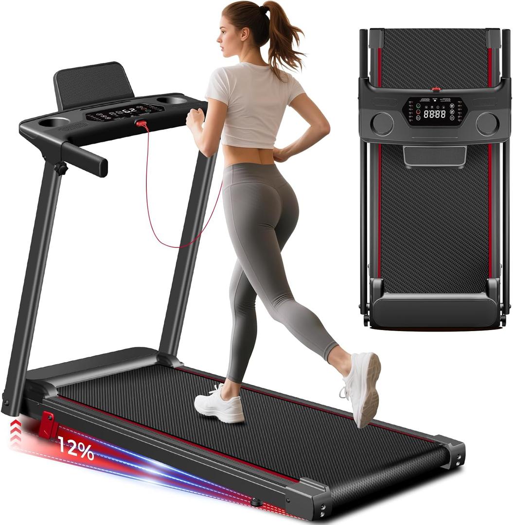 Treadmill with Incline 3-in-1 Portable Treadmills for Home Small, Incline Walking Pad Treadmill with Handle Bar, Walking Pad Foldable with 3.0HP Quiet Brushless, LED Dispay, 300LBS Capacity Black