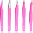 SIVOTE Eyelash Extension Tweezers for Classic & Volume Lashes, 5-Pack, Pink