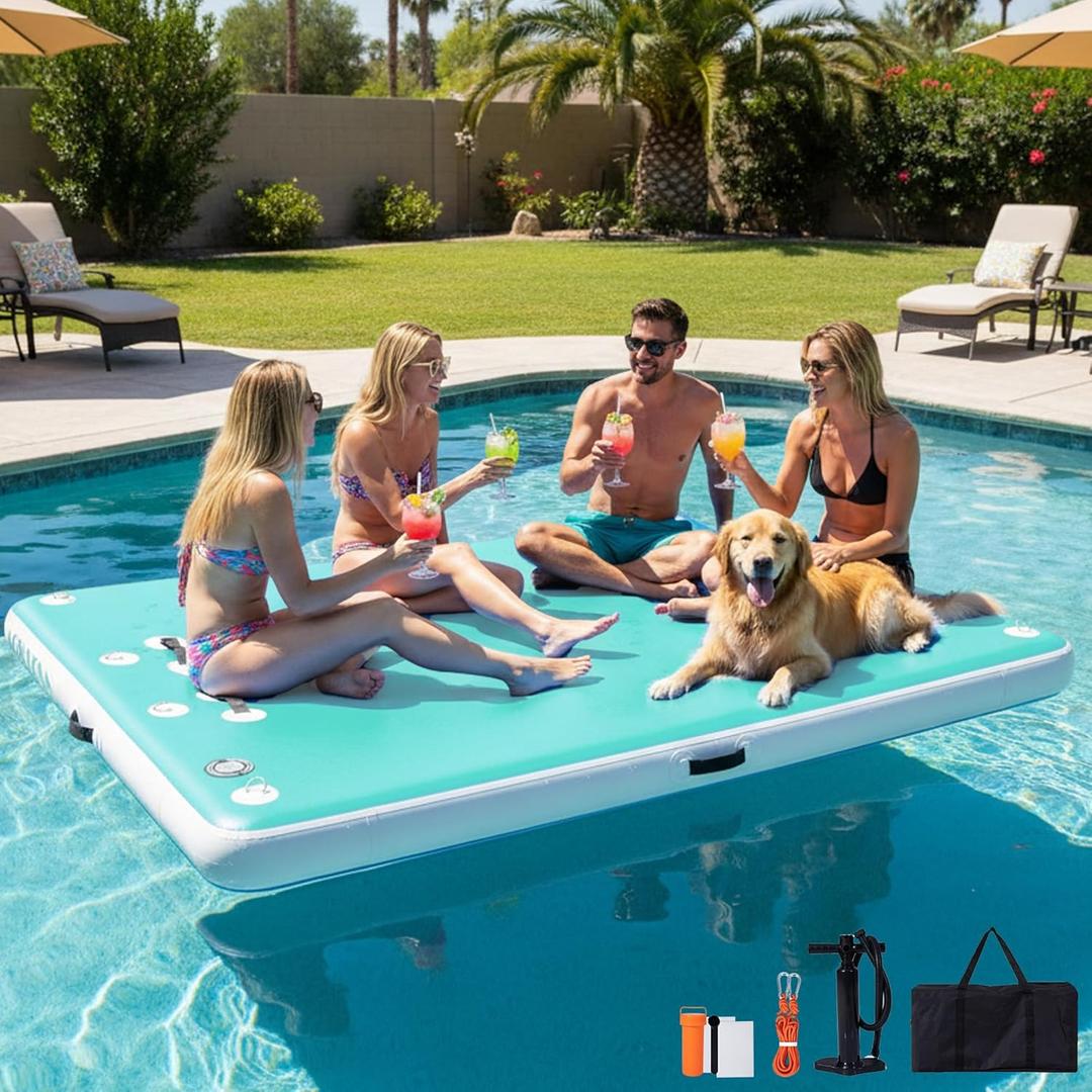 8FT/10FT/12FT Inflatable Floating Dock for Lakes, Inflatable Dock Floating Platform with Non-Slip Surface, Floating Island Raft for Pool Beach Ocean (Mint Green)