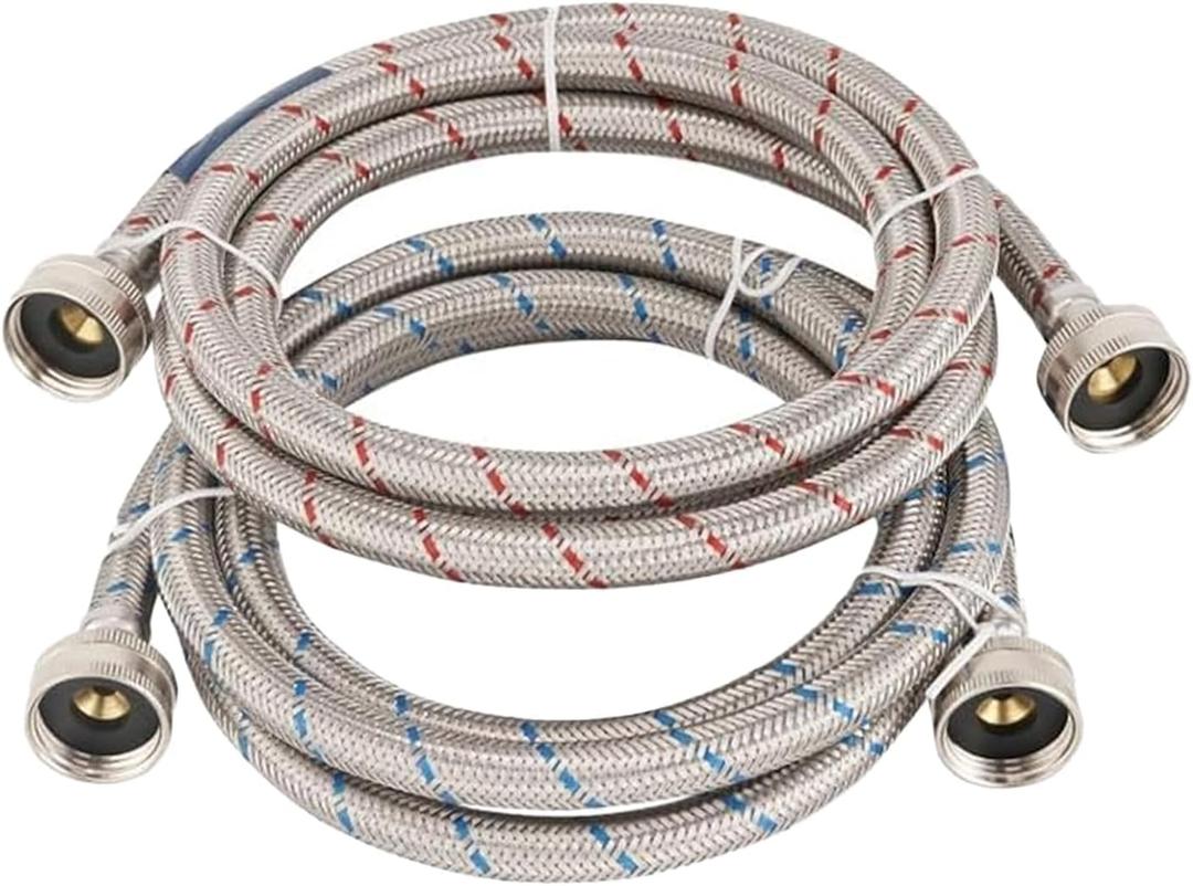 10FT Stainless Steel Washing Machine Hoses, Red and Blue Braid Washer Hoses,Burst Hot and Cold Braid Water Supply Hoses with 3/4'' Standard Interface fit for ALL Washer