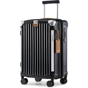 Joyway Carry On Luggage, Expandable Suitcase with Smart Cup Holder and USB Port, 20 IN Hardside Checked with TSA Lock Spinner Double Wheels, Black