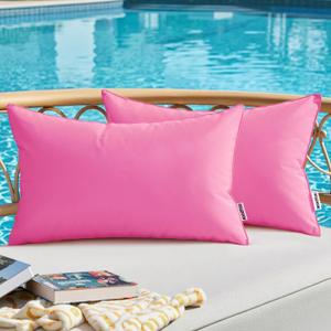 MIULEE Outdoor Pillow Covers Pink Waterproof Decorative Patio Throw Pillow Covers Fade Resistant for Furniture Tent Couch Sofa Living Room Pack of 2 Spring Summer Pillowcases 12x20 Inch