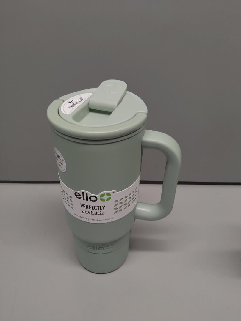 Ello Port 30oz Tumbler with Carry Loop & Integrated Handle | Vacuum Insulated Stainless Steel Reusable Water Bottle Travel Mug | Leak Proof Lid | Flexible Straw | BPA-Free | Dishwasher Safe | Sage
