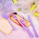 WDF 160 Piece Purple Plastic Silverware - Heavy Duty Purple Silverware Includes 80 Forks, 40 Spoons, 40 Knives, Lavender Plastic Utensils Perfect for Wedding, Party