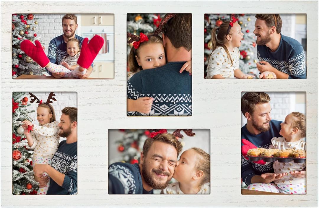 MONT PLEASANT 4x6 Collage Picture Frame Family Photos Display - 6 Openings Collage White Picture Frame for Wall for Tabletop Stand Black Picture Frames Set for Home Decor