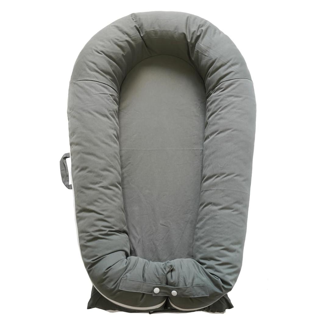 Deluxe Infant Lounger, Baby Nest Cover for Baby Girls & Boys, Newborn Essentials for Baby 0-12 Months, 100% Cotton, Portable Travel Bed (Gray)