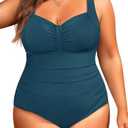 Aqua Eve Plus Size One Piece Swimsuit for Women Tummy Control Bathing Suit Ribbed Swimwear 22W