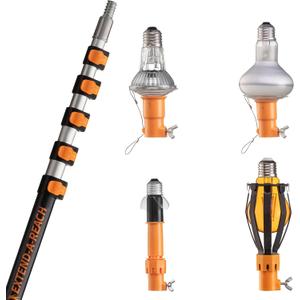 5-30 ft Telescopic Light Bulb Changer for High Ceilings // Light Bulb Remover Tool High Ceilings Kit with Suction Cups, Basket and Microfiber Cloth // 36ft High Reach Light Bulb Changer with Pole