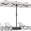 15FT Large Patio Umbrella with Base, Double Sided Rectangular Outdoor Umbrella with Sturdy Fiberglass Ribs, UPF 50+ Sun Protection, Wind-Resistant, Waterproof Fade-Resistant Fabric for Pool, Garden, Backyard, Deck(Creamy-white)