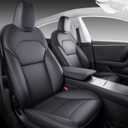 Front Seat Covers for 20252026 Tesla Model Y Juniper, Nappa Leather Custom Fit Front Row 2-Piece Set, Airbag Compatible Car Interior Seat Cushion Covers, Black, 2-Pack