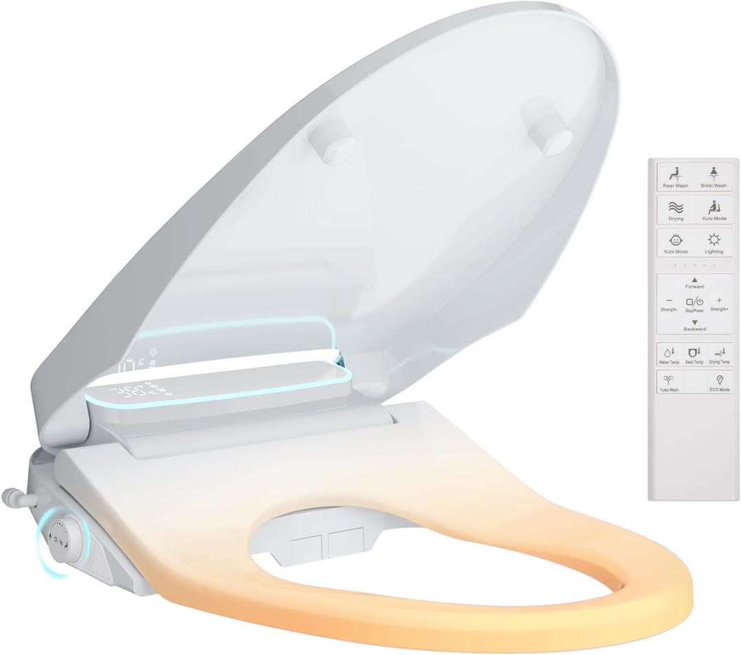 Smart Bidet Toilet Seat, Elongated, Heated, Auto Lid