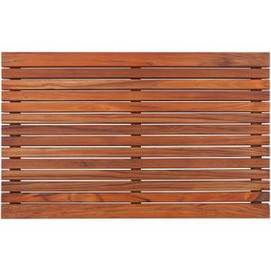 Nordic Style Dark Oiled Teak Shower and Bath Mat with Wide End Slat - Indoor and Outdoor Use - Non-Slip Wooden Platform for Sauna, Pool, Hot Tub - 31.4 x 19.6-Inch