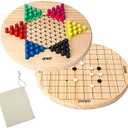 GSE Games & Sports Expert 11.5" Natural Wood 2-in-1 Chinese Checkers and Gobang Board Game Set with 66 Colorful Wooden Pegs and Stones, Classic Strategy Game for Kids & Adults